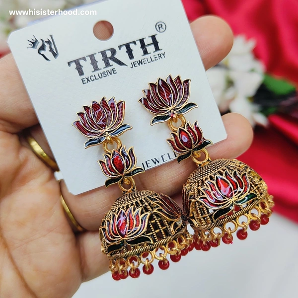 Lotus Jhumkas  - Maroon