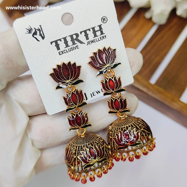 Lotus Jhumka - Red