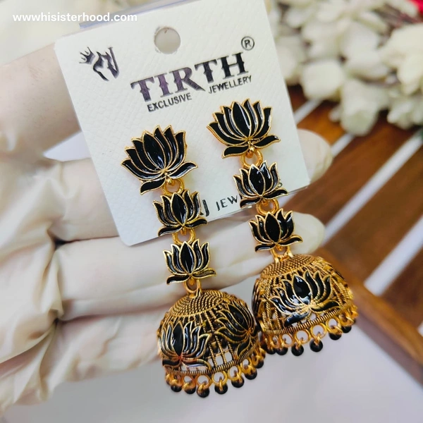 Lotus Jhumka  - Black