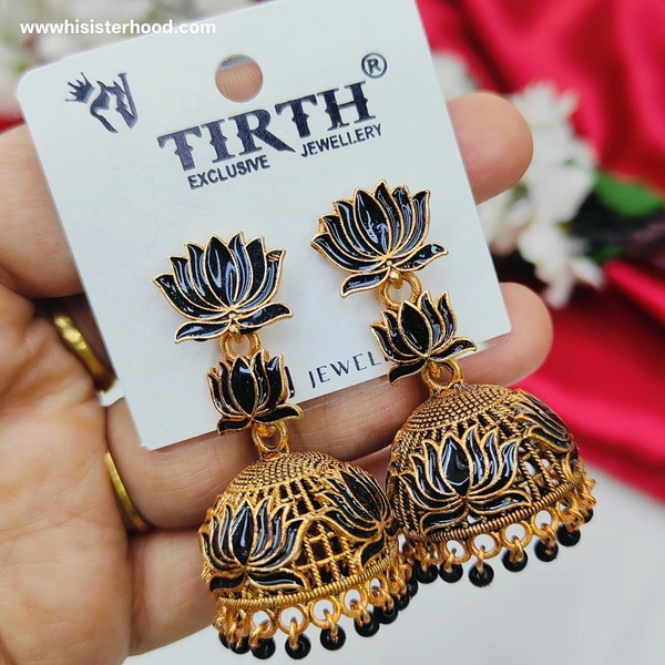 Lotus Jhumka - Black