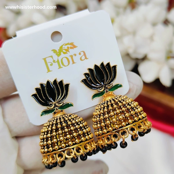 Lotus Jhumka 6 - Black