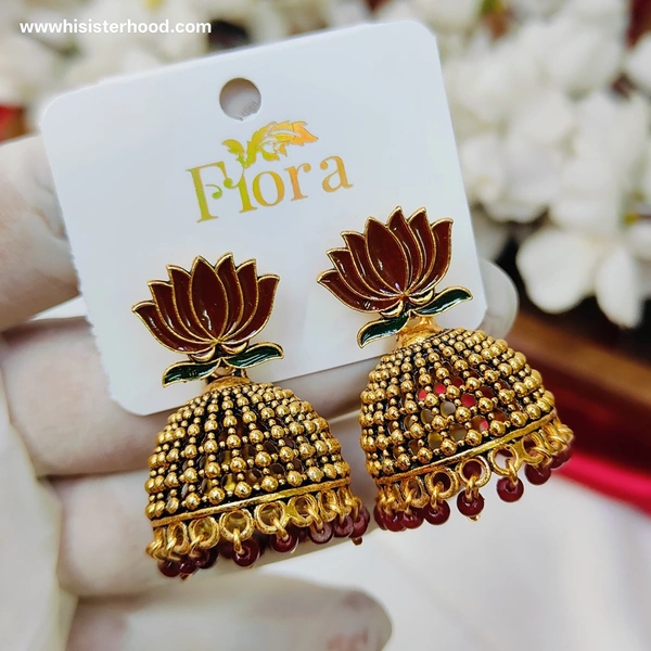 Lotus Jhumka 13 - Maroon