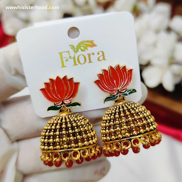 Lotus Jhumka 10 - Red