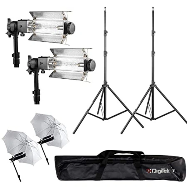 DIGITEK® Heavy-Duty Porta Kit (250cm in Height) with Pair of Light Stands, Porta Lights Pair of Umbrellas and Carry Bag for Studio Setup (Porta Kit 9FT L)