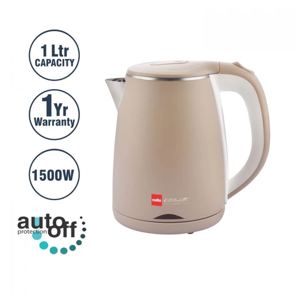 Cello Electric Kettle Quick Boil 1000 B with Auto Shut Off Function Electric Kettle (1 L, Beige) -