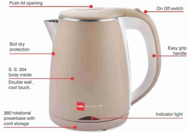 Cello Electric Kettle Quick Boil 1000 B with Auto Shut Off Function Electric Kettle (1 L, Beige) -