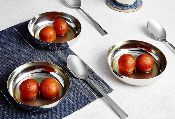 Areva Stainless Steel Apple Plate / Halwa Plate / Dessert Bowl / Plate With Mirror Finish (Set of 6) - Dia : 10.6 cms