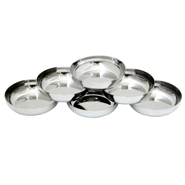 Areva Stainless Steel Apple Plate / Halwa Plate / Dessert Bowl / Plate With Mirror Finish (Set of 6) - Dia : 10.6 cms