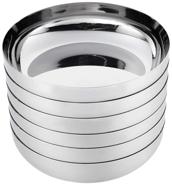 Areva Stainless Steel Apple Plate / Halwa Plate / Dessert Bowl / Plate With Mirror Finish (Set of 6) - Dia : 10.6 cms