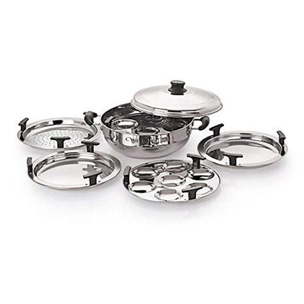 Neelam Multi Purpose Kadai Induction Bottom 7 Pcs Set Idli, Dhokla, Steamer With Free Mini Idli Plate, Big -