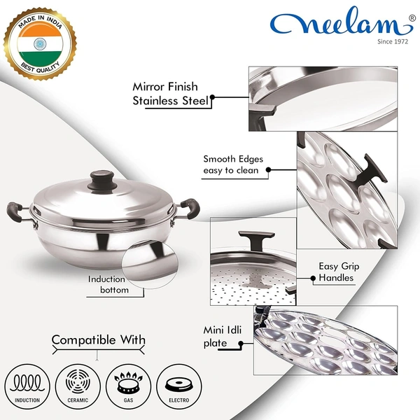 Neelam Multi Purpose Kadai Induction Bottom 7 Pcs Set Idli, Dhokla, Steamer With Free Mini Idli Plate, Big -