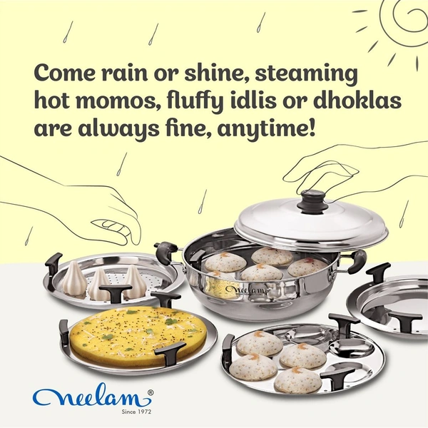 Neelam Multi Purpose Kadai Induction Bottom 7 Pcs Set Idli, Dhokla, Steamer With Free Mini Idli Plate, Big -