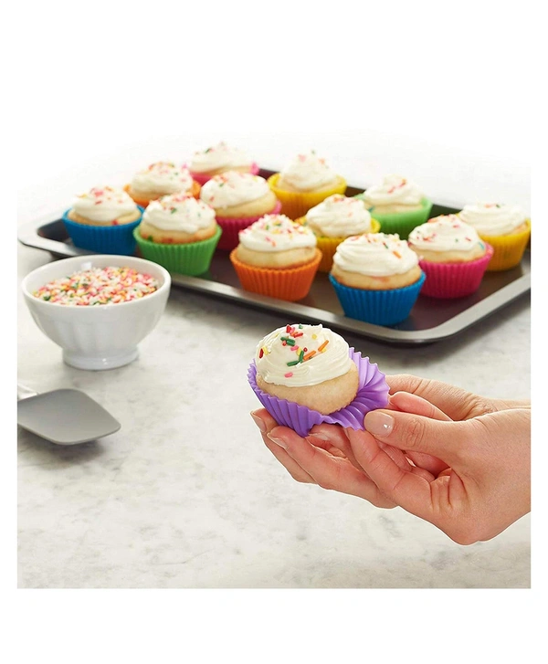 Simran Silicone Round Mini Muffin Cupcake Jelly Moulds (Random Colour) - Pack of 6 Pieces -