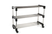 Simran Stainless Steel Multipurpose Shoe Rack | Multiutility Stand | Cloth Stand | with 4 Rotating Castor Wheels (Colour may vary as par availability) - 3 Tiers, Steel