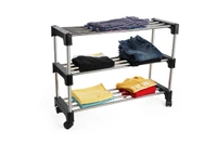 Simran Stainless Steel Multipurpose Shoe Rack | Multiutility Stand | Cloth Stand | with 4 Rotating Castor Wheels (Colour may vary as par availability) - 3 Tiers, Steel
