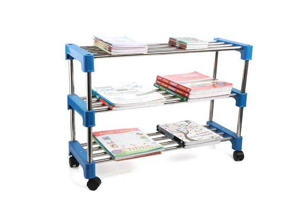 Simran Stainless Steel Multipurpose Shoe Rack | Multiutility Stand | Cloth Stand | with 4 Rotating Castor Wheels (Colour may vary as par availability) - 3 Tiers, Steel
