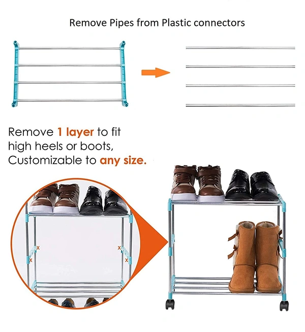 Simran Stainless Steel Multipurpose Shoe Rack | Multiutility Stand | Cloth Stand | with 4 Rotating Castor Wheels (Colour may vary as par availability) - 3 Tiers, Steel