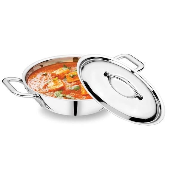 Areva Tri - Ply Stainless Steel Kadai With Handle With Lid - 20 cms (1.5 L)