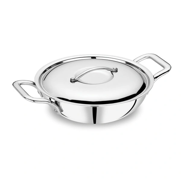 Areva Tri - Ply Stainless Steel Kadai With Handle With Lid - 26 cms (3.2 L)