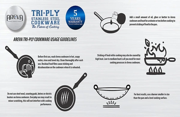 Areva Tri - Ply Stainless Steel Kadai With Handle With Lid - 26 cms (3.2 L)