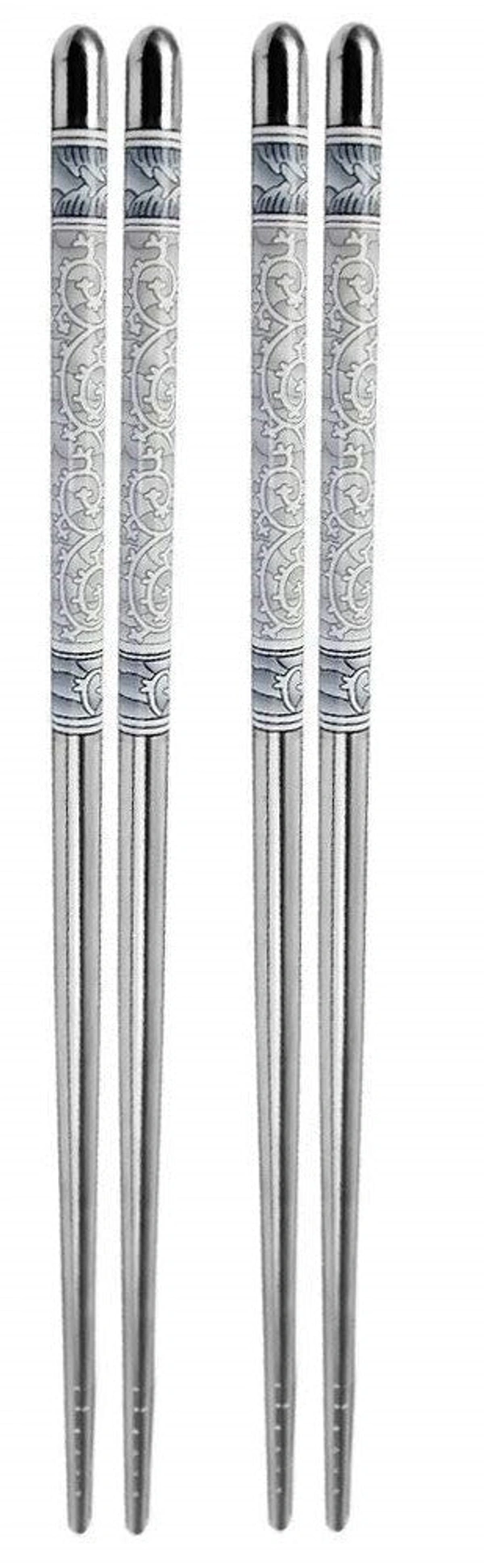 Simran Stainless Steel Designer Round Chopsticks | Non-Slip Reusable Chopsticks (2 Pairs), 22 cms -