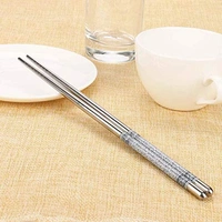 Simran Stainless Steel Designer Round Chopsticks | Non-Slip Reusable Chopsticks (2 Pairs), 22 cms -