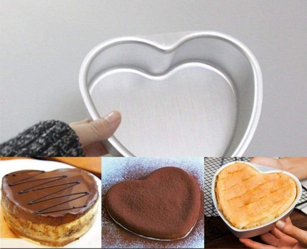 Aluminium Heart Shape Cake Mould | Cake Tin | Cake Pan | Cake Pot - 6.5 inches, Silver