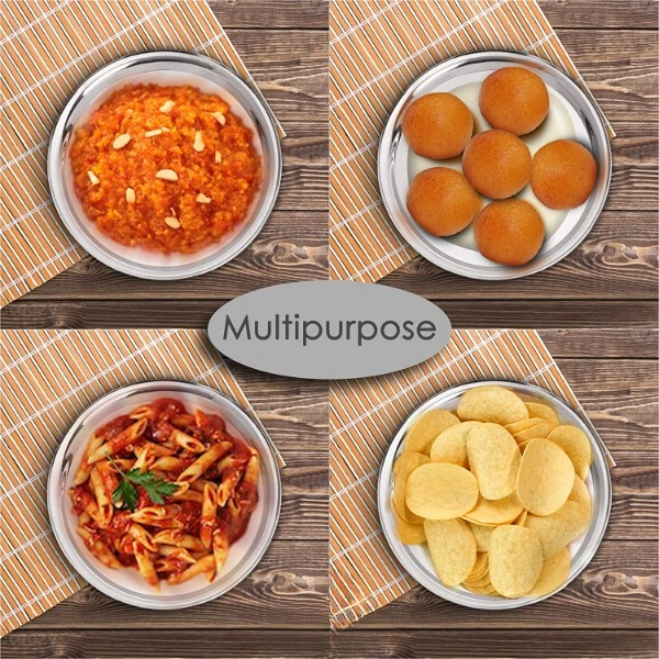 Areva Stainless Steel Apple Plate / Halwa Plate / Dessert Bowl / Plate With Mirror Finish (Set of 6) - Dia : 10.6 cms