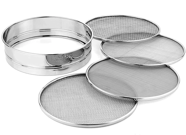 Champak 4 in 1 Stainless Steel Interchangeable Sieves Chalni, Silver - Dia : 20.5 Cms