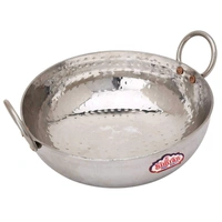 SIMRAN Stainless Steel Kadai Mathar Hammered Cookware Heavy Guage ( With Handle ) - Dia : 26.5 Cms