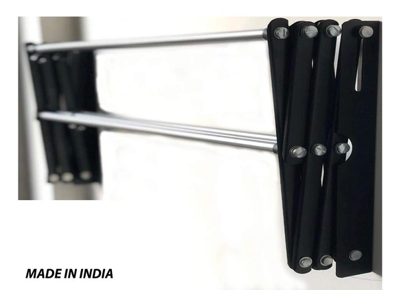 Elaxi DIY Powder Coated Foldable & Rust Proof Wall Mount Cloth Drying Stand (2.5ft, 12 x 30", Black & Silver) - Medium ( 6 Rods of 30 inches each )