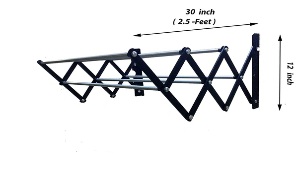 Elaxi DIY Powder Coated Foldable & Rust Proof Wall Mount Cloth Drying Stand (2.5ft, 12 x 30", Black & Silver) - Medium ( 6 Rods of 30 inches each )
