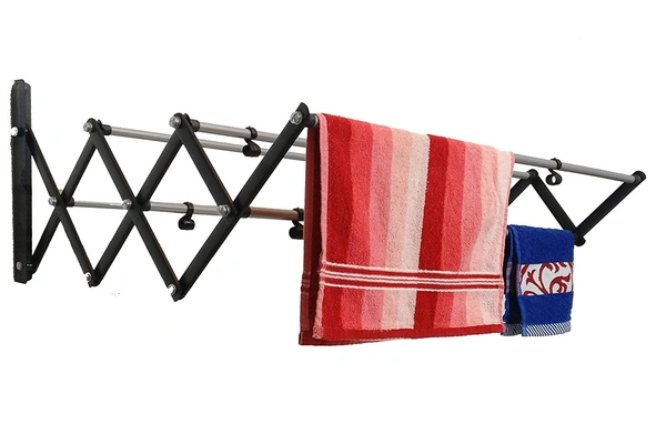 Elaxi DIY Powder Coated Foldable & Rust Proof Wall Mount Cloth Drying Stand (3ft, 12 x 36", Black & Silver) -  Large ( 6 Rods of 36 inches each )