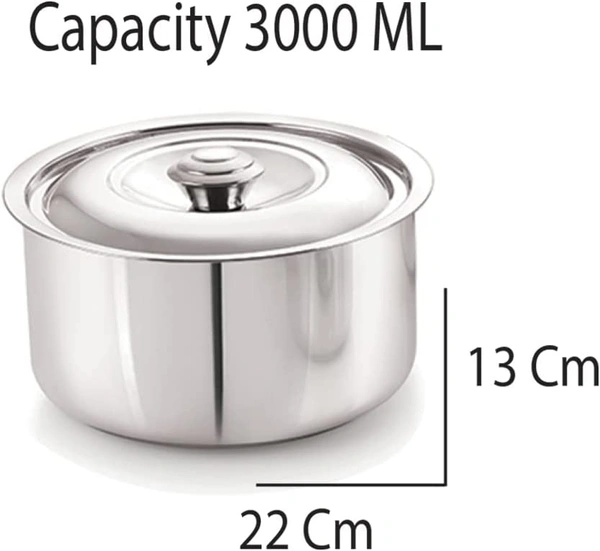 Neelam Stainless Steel Sizzling Hot Pot/Casserole, 3000 ml - 3000ml