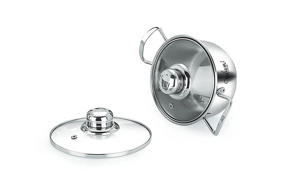 Neelam Conical Sauce Pot Induction Bottom, Cook & Serve Pot Glass Lid 18 cm - 18cm