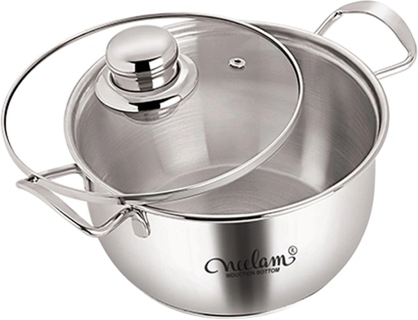 Neelam Conical Sauce Pot Induction Bottom, Cook & Serve Pot Glass Lid 16 cm