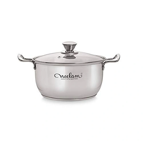 Neelam Conical Sauce Pot Induction Bottom, Cook & Serve Pot Glass Lid 16 cm