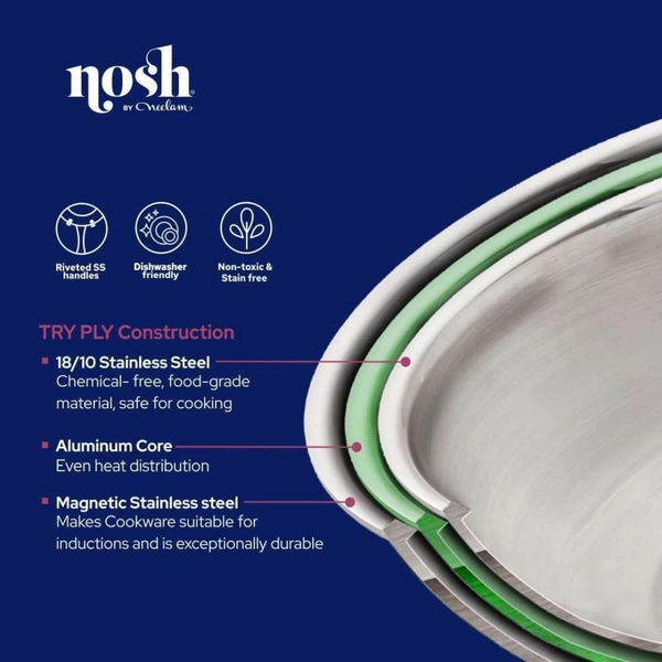 Neelam Nosh by Neelam Triply Saucepan with Lid 20Cm, 3.0 Liters