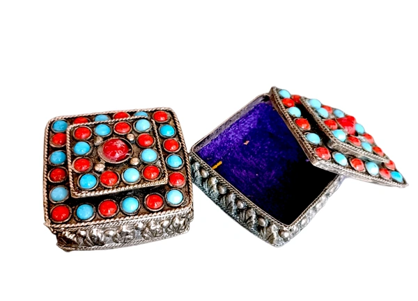 Metallic Finish Brass Multi Purpose Storage Box Set Of 2 - 4.5 cm X 4.5 cm, Silver