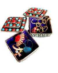 Metallic Finish Brass Multi Purpose Storage Box Set Of 2 - 4.5 cm X 4.5 cm, Silver