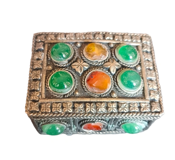 Multicolored Stone Brass Storage Box 