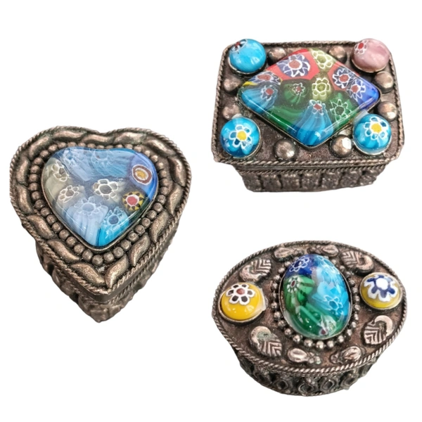 Set Of 3 Brass Multicolored Storage Box  - Silver