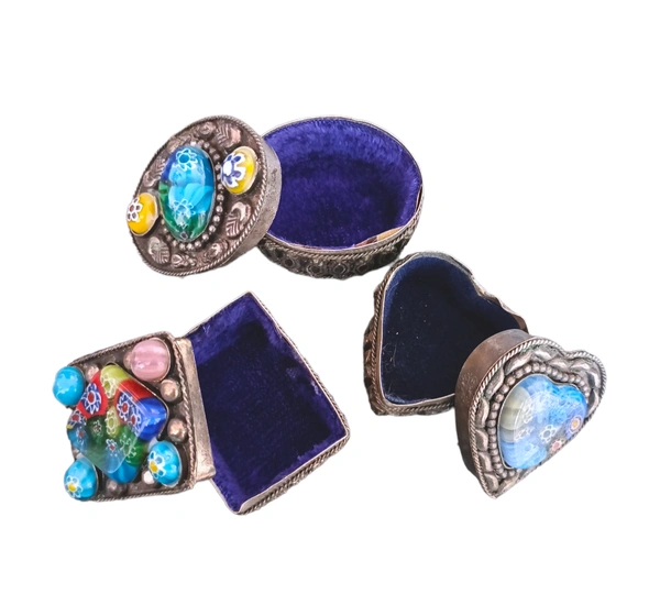 Set Of 3 Brass Multicolored Storage Box - Silver