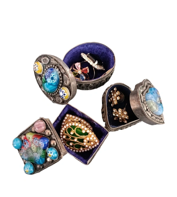 Set Of 3 Brass Multicolored Storage Box - Silver