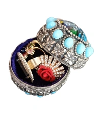 Vintage Brass Storage Dabbi Antique Collection With Blue Stones