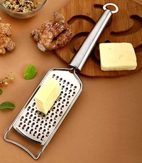 Simran Stainless Steel Cheese Grater with round handle for better grip,Cheese, Lemon, Ginger, Garlic, Chocolate, Vegetables & Fruits Shredder, Adrak Grater