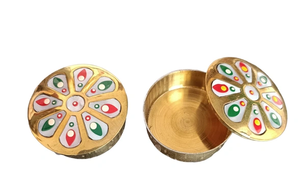 Pure brass multipurpose storage dabbi Set of 2 - Golden