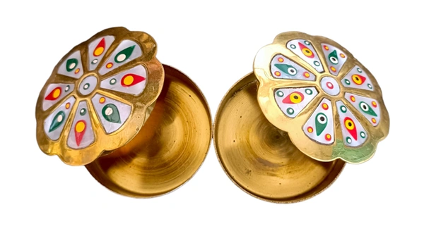 100% Pure Brass Antique Multipurpose Storage Dabbi Jewelry box - Golden