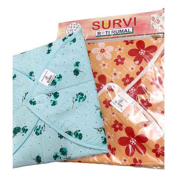 Survi Cotton Chapati Cover/Roti Napkin/Bread Bin - (Assorted designs, Multicolor, Square Shape)