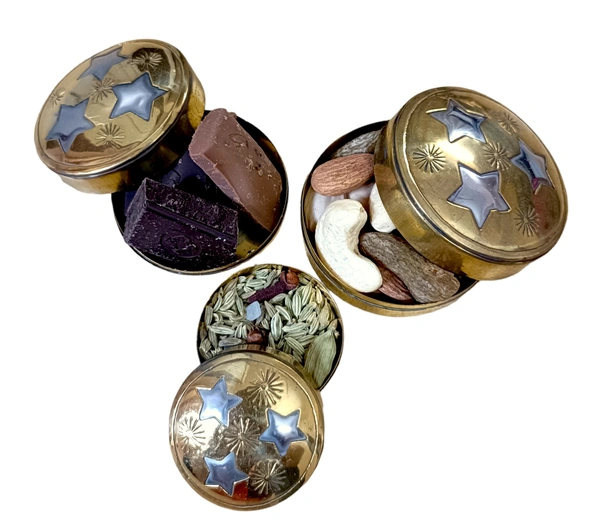 Set of 3 100% pure brass multipurpose storage dabbi set